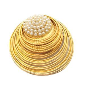Large Gold Tone and Faux Pearl Brooch Vintage